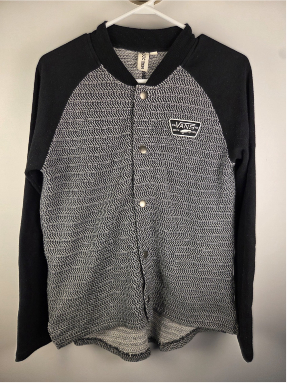Vans Black And Gray Knit Snap Button Varsity Style Cardigan Size Small